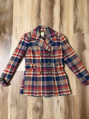 Fossil Plaid Peacoat Jacket Tailored Double Breasted Fall Coat Size Medium